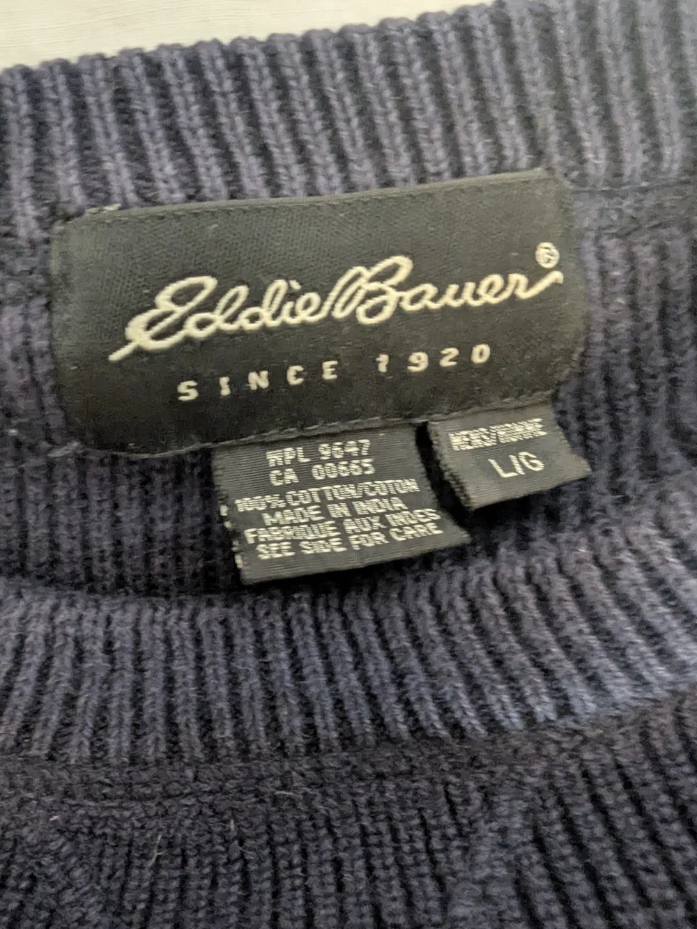 Vintage 1998 Eddie Bauer Sweater Mens Large Navy Blue Knit 100% Cotton Heavy